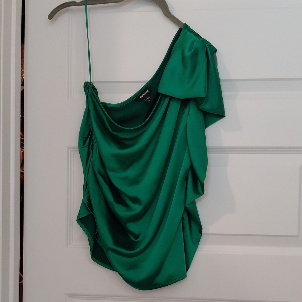 Express Emerald Green One-Shoulder Draped Camisole